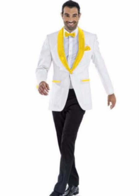 Mens Prom 2026 Blazer - White ~ Bright Gold Blazer For Homecoming