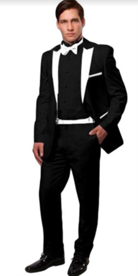 Mens Black and White Lapel Cowboy Tuxedo - White Cowboy Suit