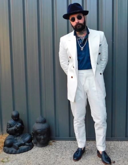 Mens Blue Cowboy Tuxedo - White Cowboy Suit