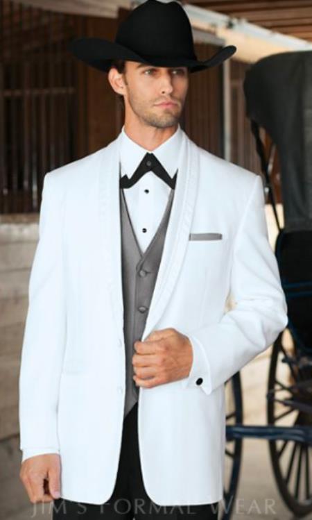 Mens White Cowboy Tuxedo - White Cowboy Suit