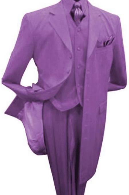 Fashion Lavender - Lilac 3 Piece Vested Zoot Fashion Prom 2026 ~ Suit Long Custom Coat - Lavender + Matching Shirt And Tie