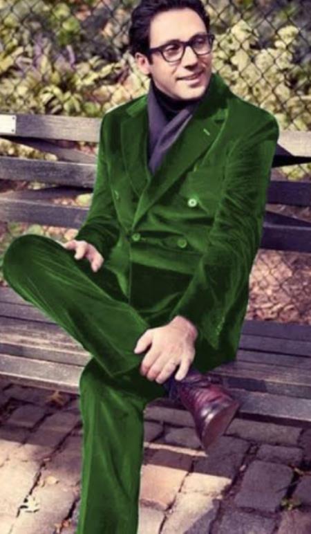 Mens Double Breasted Suits Slim Fitted - Velvet Suit - Winter Fabric Hunter Suit