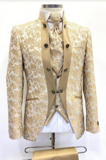 Besom Pocket Tuxedo - Wedding Tuxedo - Vested Suit - Uniqe Tux - Champaign - Tan Suit