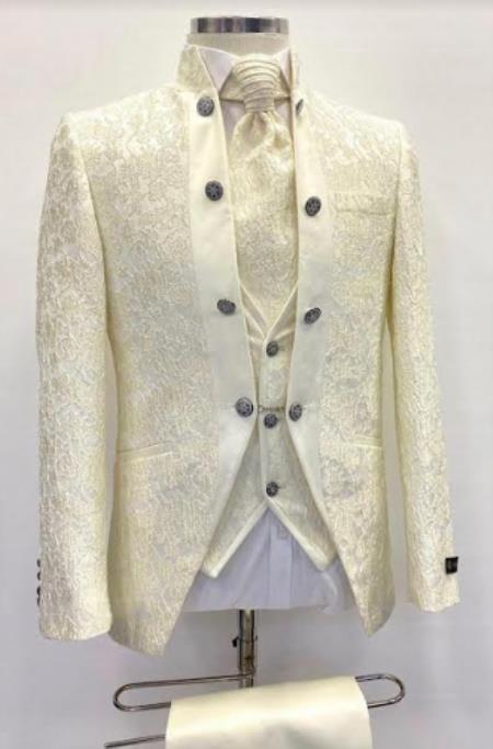 Single Breasted Tuxedo - Wedding Tuxedo - Vested Suit - Uniqe Tux - Ivory - Cream - Off White Suit