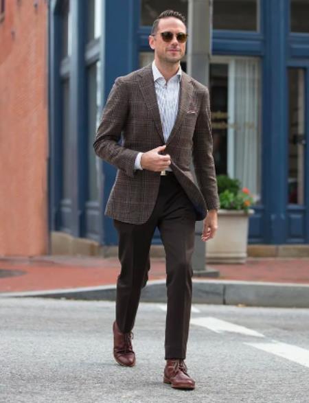 Plaid Blazer - Windowpane Blazer - Brown Blazer