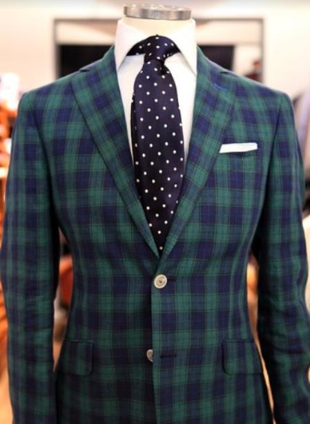 Mens Plaid Blazer - Windowpane Blazer - Textured Pattern Green