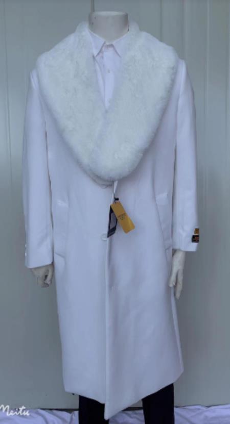 Mens Cashmere Blend White Coat Full length - Cashmere Overcoat