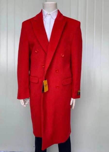 Mens Cashmere Blend Red Coat Full length - Cashmere Overcoat