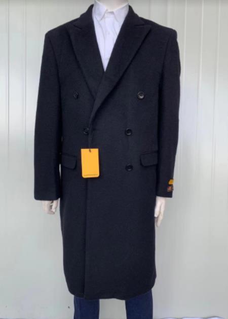 Mens Cashmere Blend Black Coat Full length - Cashmere Overcoat