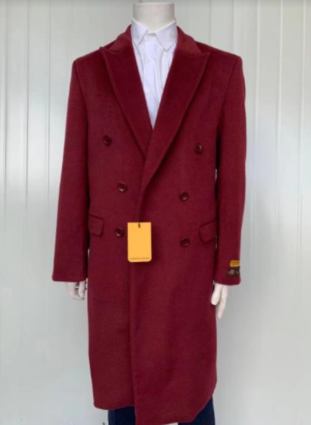 Mens Cashmere Blend Burgundy Coat Full length - Cashmere Overcoat