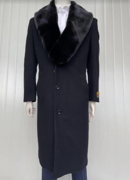 Mens Cashmere Blend Black Coat Full length - Cashmere Overcoat