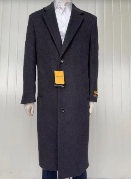 Men’s Black Cashmere Blend Full Length Overcoat, Classic Winter Dress Topcoat