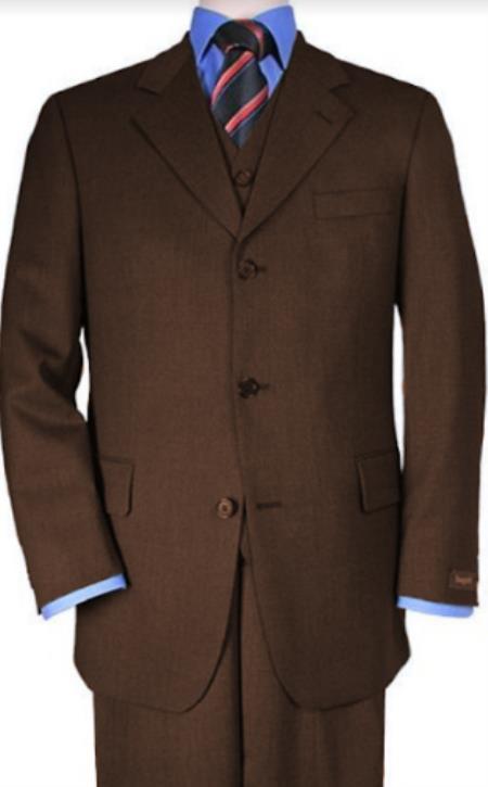 Classic Fit - Dark Brown Suit - Three Button Vested Suit - Athletic Fit main image 0