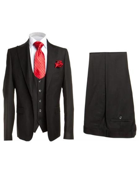 Rossi Man Men's Slim Fit Black Suit – Double-Breasted Vest, Elegant Formalwear