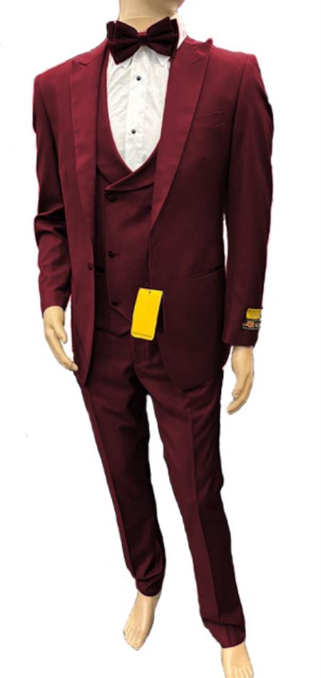 Mens One Button Peak Label Suit White and Black main image 1