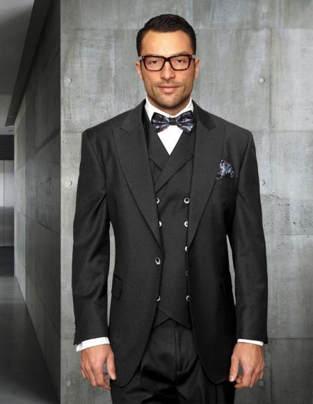 Mens Big and Tall Size Suits - Plus Size Mens Charcoal Suit - Peak Lapel Ticket Pocket
