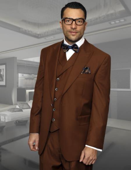 Mens Big and Tall Size Suits - Plus Size Mens Copper Suit - Peak Lapel Ticket Pocket