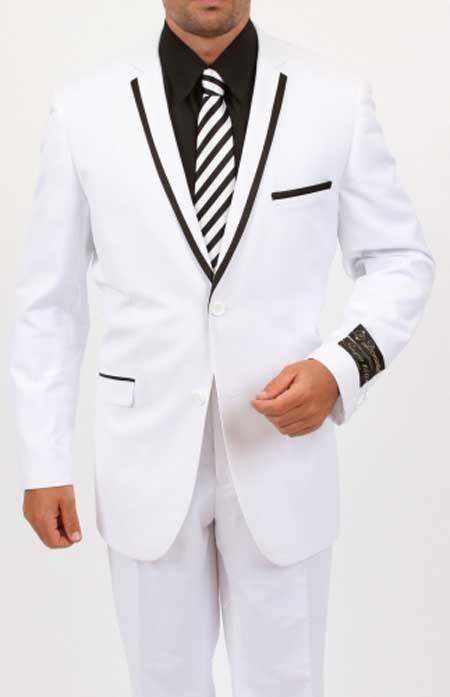Mens White and Black Tuxedo Black Lapel - Black Trim