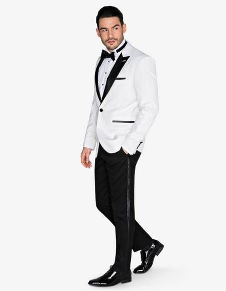 Mens White and Black Tuxedo Black Lapel - Black Trim