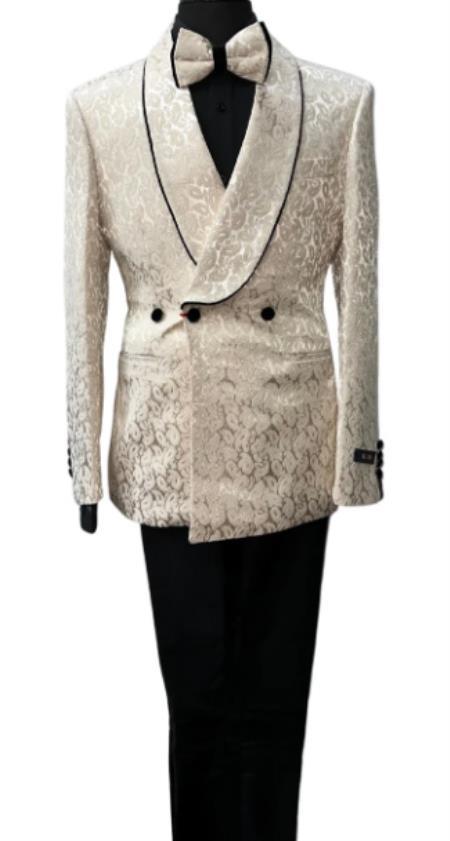 Cream Wedding Paisley Suit - Mens Cream Suit