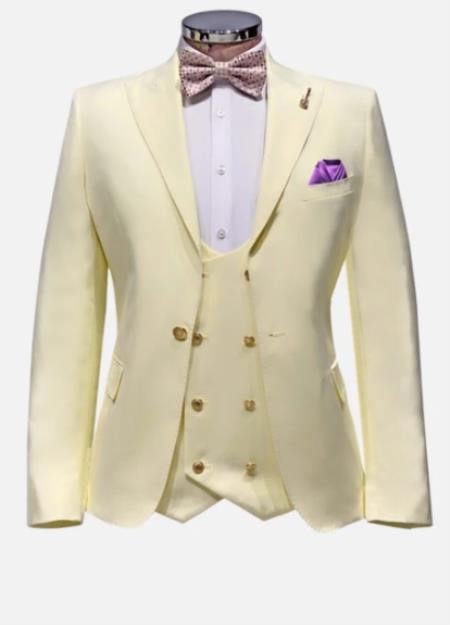 Cream Wedding Peak Lapel Suit - Mens Cream Suit
