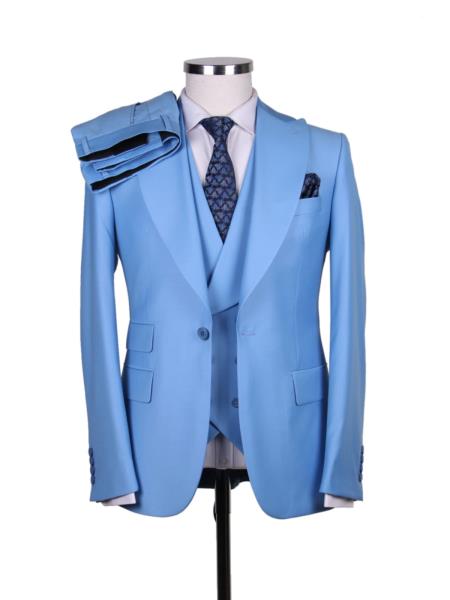Big Lapel - Wide Lapel - Tom Ford Style Suit - Ticket Pocket - Denim Blue