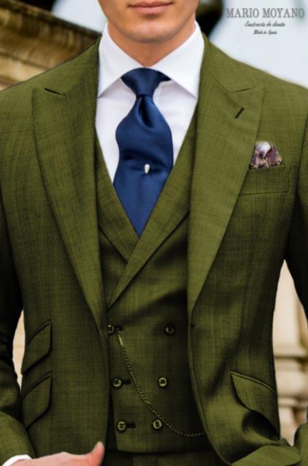 Mens Suits Los Angeles Why Rent To Setup The Group - Call: 3104300939 Dark Olive Suit With Double Breasted Vest Grooms And Groomsmen Suit