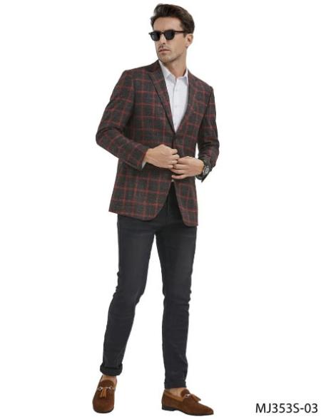 Pelago Men's Slim Charcoal Gray Windowpane Plaid Sports Coat Blazer