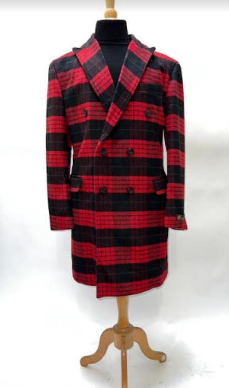 Mens Plaid Overcoat - Peacoat - Plaid Topcoats