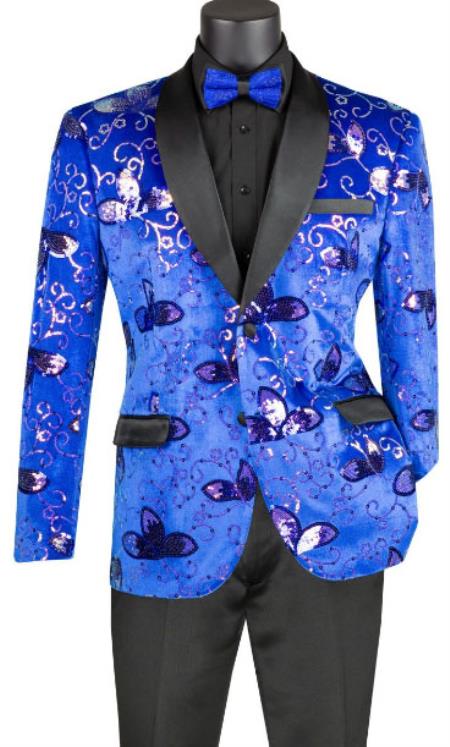 Mens Paisley Blazer - Floral Sport Coat - Blue Sport Jacket main image 1