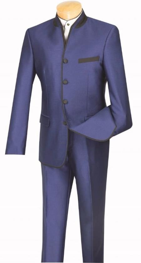 Wedding Groom Suit - Prom 2025 Tuxedo Suit - No Collar Weddig Tuxedo - Blue