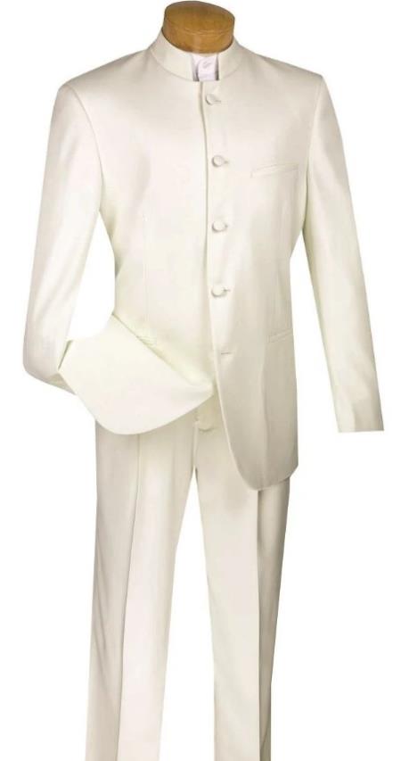 Wedding Groom Suit - Prom 2025 Tuxedo Suit - No Collar Weddig Tuxedo - Ivory