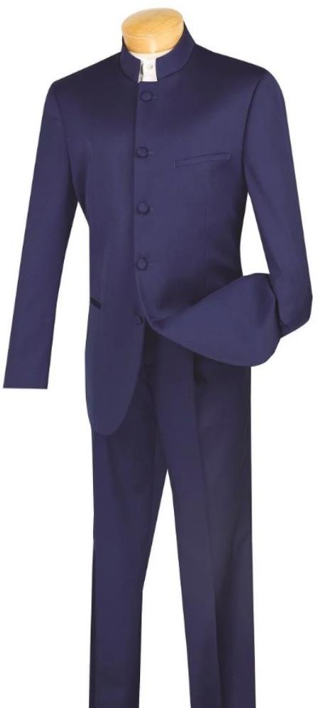 Wedding Groom Suit - Prom 2025 Tuxedo Suit - No Collar Weddig Tuxedo - Navy