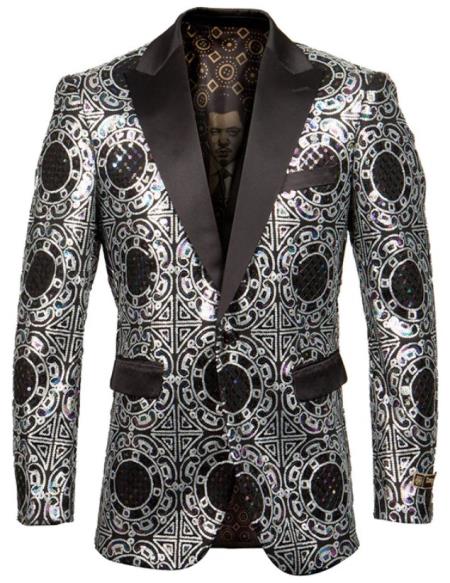 Style# SO4ME259H-01-SILVER Mens Blazer - Wedding Silver Tuxedo - Prom 2025 Blazer