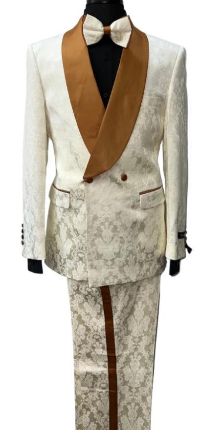 Mens 2 Button Shawl Lapel Suit Ivory ~ Rust