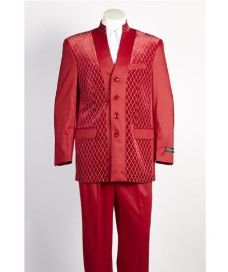Mandarin Collar Tuxedo - Mandarin Tuxedo - No Collar Suit - Wine Suit main image 1