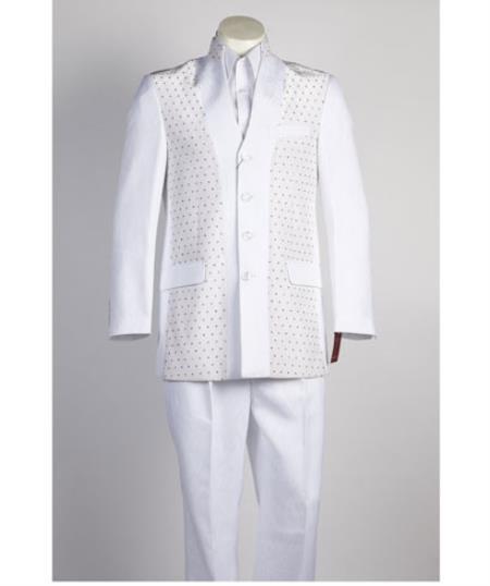 Banded Collar Suit - Mandarin Suit - No Collar Suit - Fashion Tuxedo - Priest Suit main image 1
