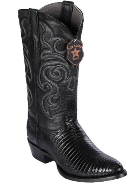 Mens Los Altos Lizard Skin Round Toe Boot Black