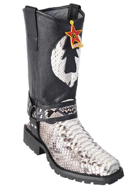 Mens Los Altos Python Biker Boot Natural