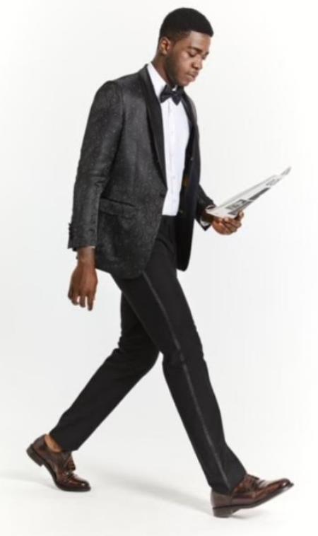 Mens Plus Size Blazers - Large Mens Blazers Mens Black Paisley Blazer - Big and Tall Sport Coat With Bowtie