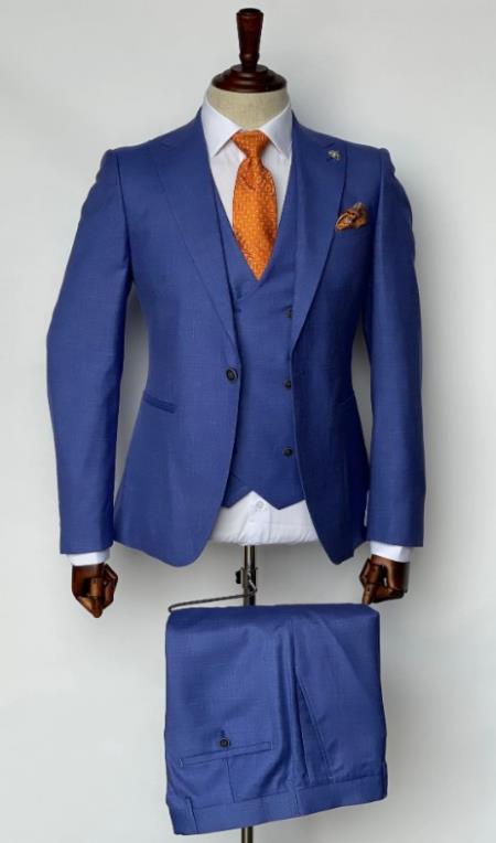 Mens Suits with Double Breasted Vest - Single Button Peak Lapel Silver Suits main image 1