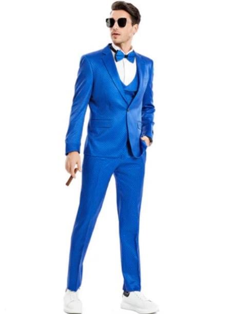 Polka Dot Suit - Polka Dot Blazer - Prom 2026 Suit - Stage Vested Suit Royal Blue