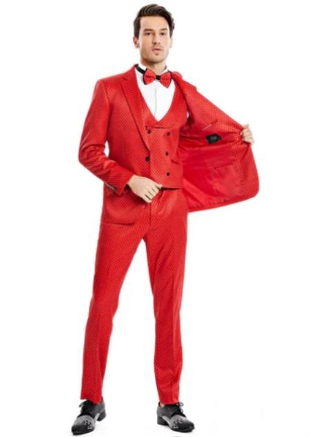 Polka Dot Suit - Polka Dot Blazer - Prom 2026 Suit - Stage Vested Suit Red
