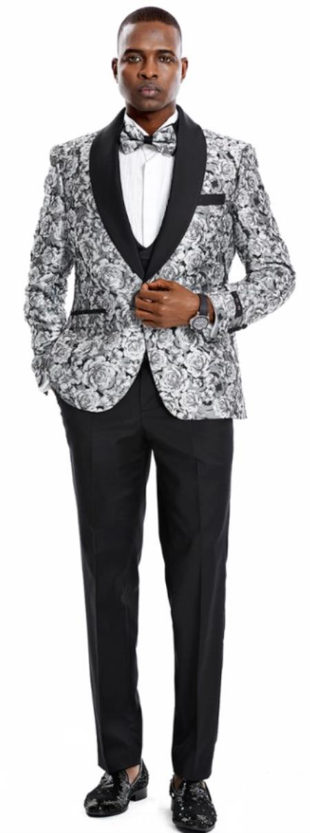 Paisley Suit - Wedding Tuxedo Suit - Prom 2026 Black ~ Silver Suit