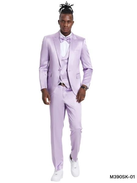 Black Shiny Suit - Flashy Sateen Suit - Bright Color main image 1