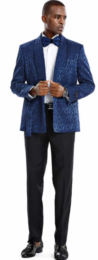 Paisley Sportcoat - Wedding Tuxedo Suit - Prom 2025 Blue ~ Black Blazer