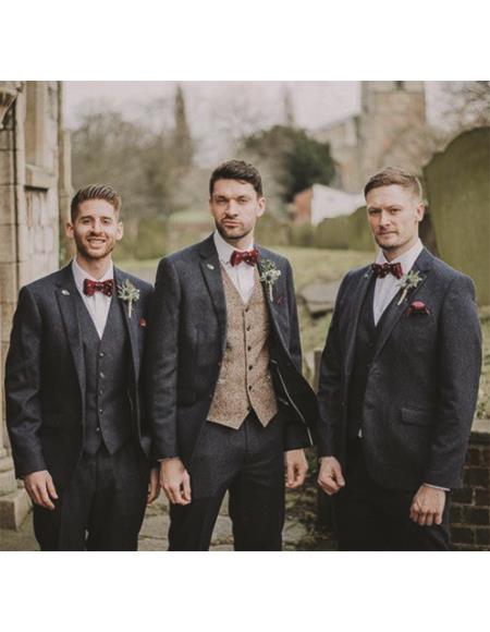 Groomsmen Tweed Suit - Black Herringbone Suit