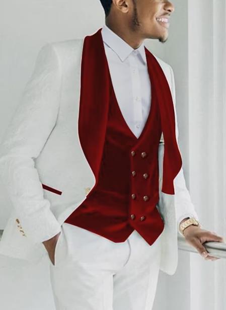 Wedding Tuxedo - Groom Suit - White and Red Prom 2025 Suit