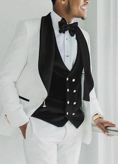 Wedding Tuxedo - Groom Suit - White and Black Prom 2025 Suit