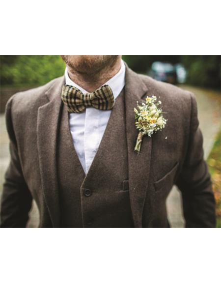 SKU#JA60786 Groomsmen Tweed Suit - Brown Herringbone Suit